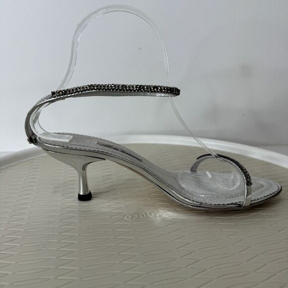 Alberto Venturini Womens Heels 38 Silver Metallic Rhinestone Kitten Heel Y2K - Picture 11 of 13